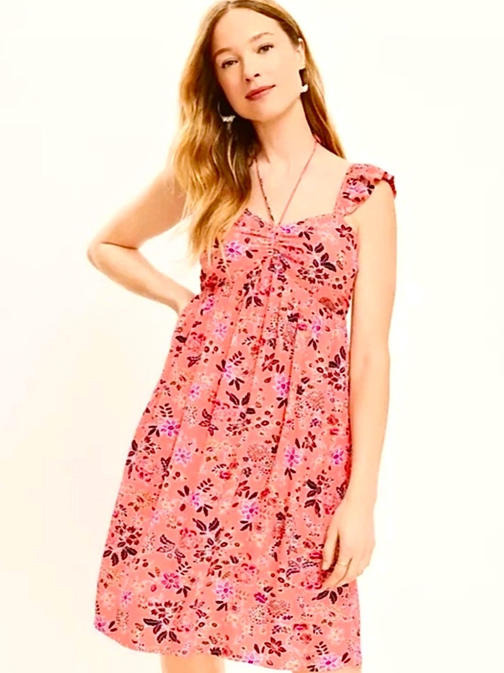 Ann Taylor LOFT Women’s Pink Floral Flutter Sleeve Mini Sun Dress Size 2 NWOT